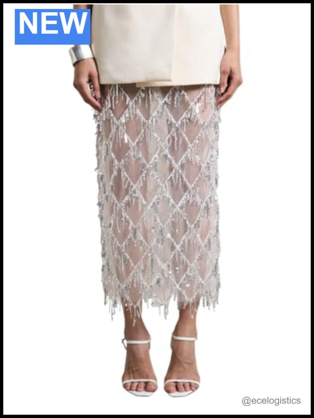 Sequin Maxi Skirt High Waist Side Slit See Through Y2K Rave Sparkly Fringe